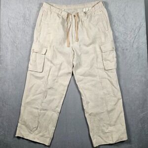 Tommy Bahama 100% Linen Pants Mens Large Cargo Khaki Adjustable Beach Vacation